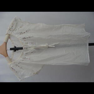 White/Cream Embroidered Top with Tie Detail